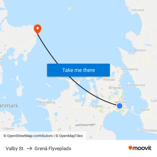 Valby St. to Grenå Flyveplads map