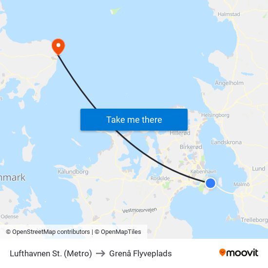 Lufthavnen St. (Metro) to Grenå Flyveplads map