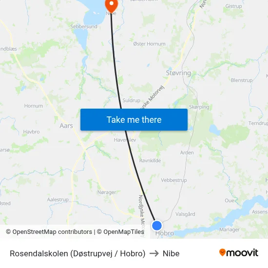 Rosendalskolen (Døstrupvej / Hobro) to Nibe map