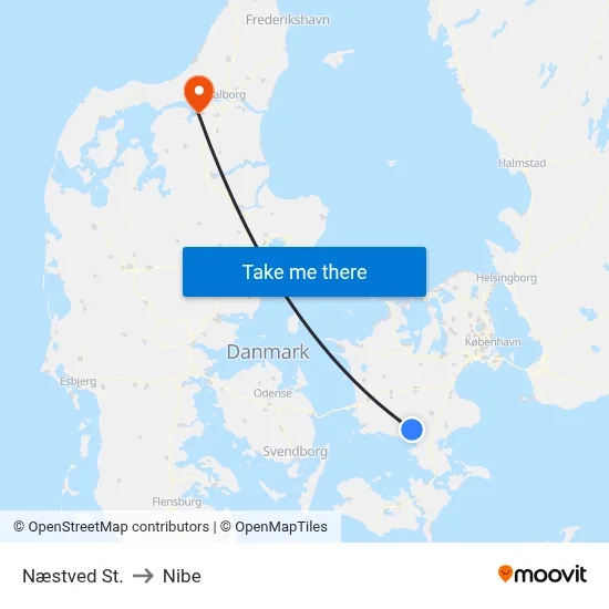 Næstved St. to Nibe map