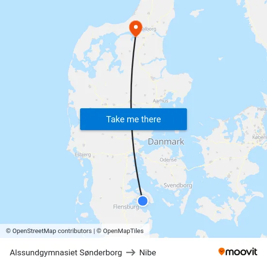 Alssundgymnasiet Sønderborg to Nibe map