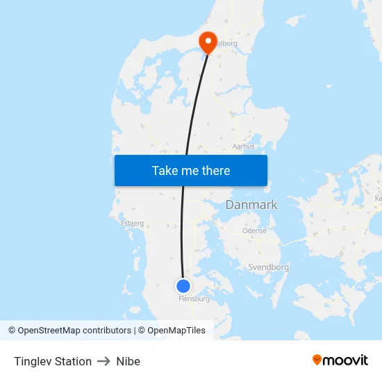 Tinglev Station to Nibe map