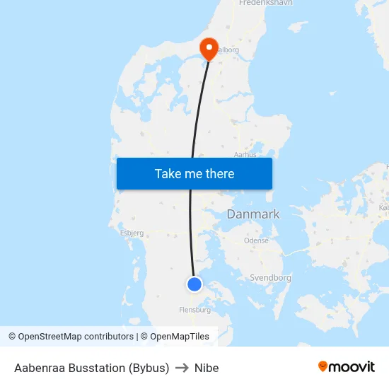Aabenraa Busstation (Bybus) to Nibe map