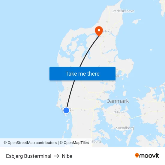 Esbjerg Busterminal to Nibe map