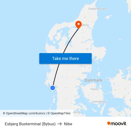 Esbjerg Busterminal (Bybus) to Nibe map