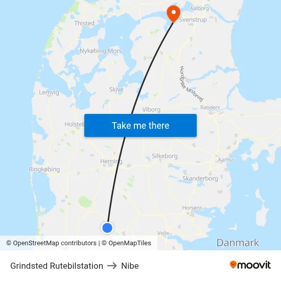Grindsted Rutebilstation to Nibe map