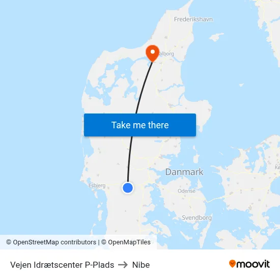 Vejen Idrætscenter P-Plads to Nibe map