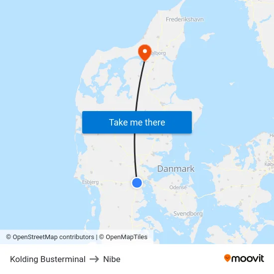 Kolding Busterminal to Nibe map