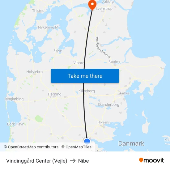 Vindinggård Center (Vejle) to Nibe map