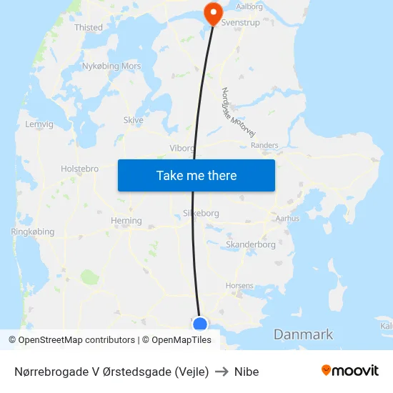 Nørrebrogade V Ørstedsgade (Vejle) to Nibe map