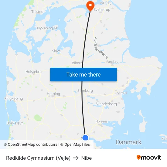Rødkilde Gymnasium (Vejle) to Nibe map
