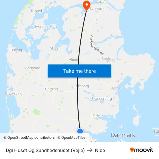 Dgi Huset Og Sundhedshuset (Vejle) to Nibe map