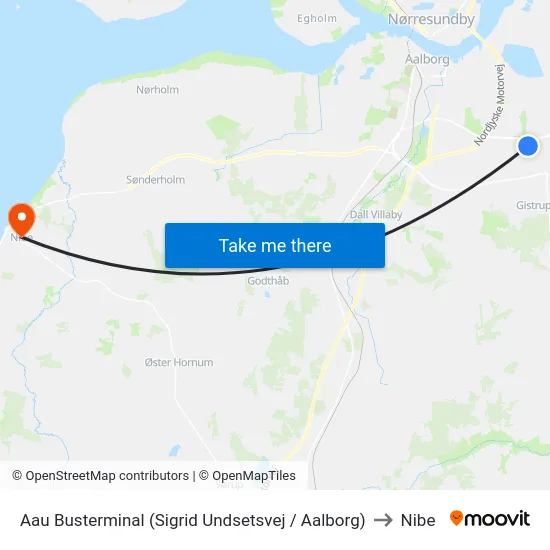 Aau Busterminal (Sigrid Undsetsvej / Aalborg) to Nibe map