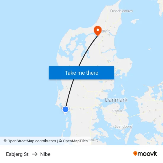 Esbjerg St. to Nibe map