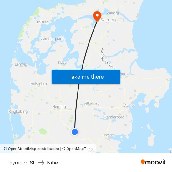 Thyregod St. to Nibe map