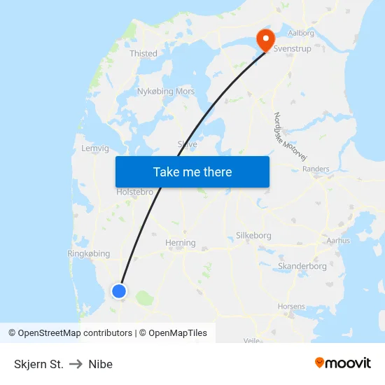 Skjern St. to Nibe map