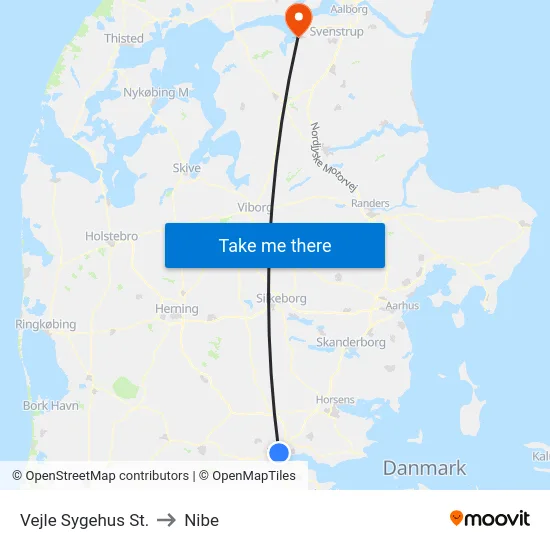 Vejle Sygehus St. to Nibe map