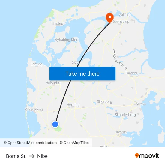 Borris St. to Nibe map