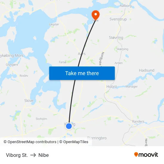 Viborg St. to Nibe map