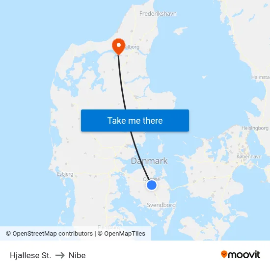 Hjallese St. to Nibe map