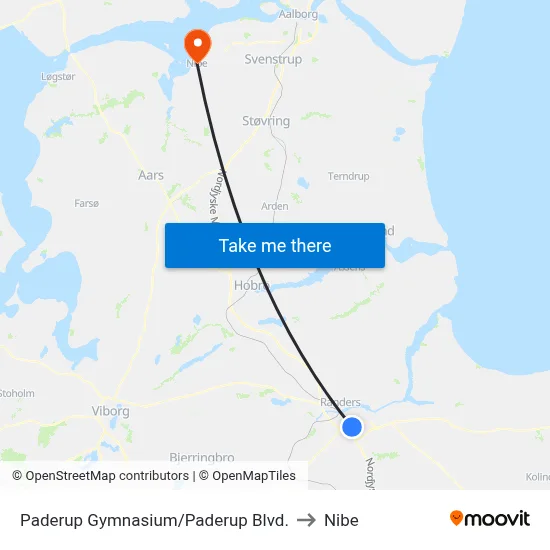Paderup Gymnasium/Paderup Blvd. to Nibe map