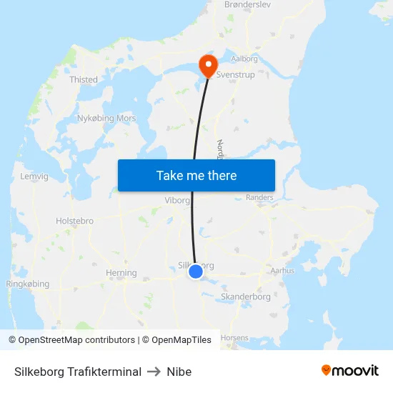 Silkeborg Trafikterminal to Nibe map