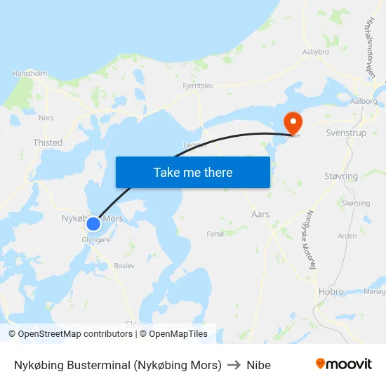 Nykøbing Busterminal (Nykøbing Mors) to Nibe map