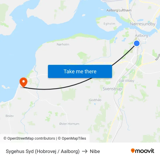 Sygehus Syd (Hobrovej / Aalborg) to Nibe map