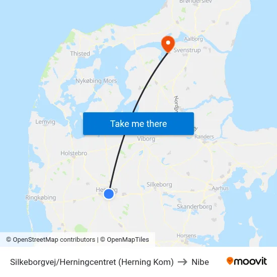 Silkeborgvej/Herningcentret (Herning Kom) to Nibe map