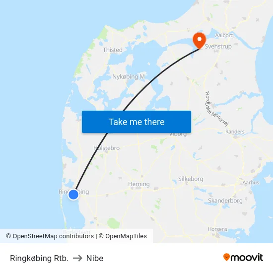 Ringkøbing Rtb. to Nibe map