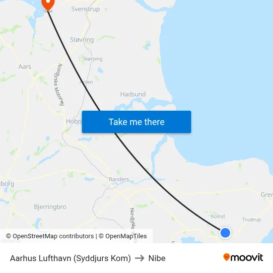 Aarhus Lufthavn to Nibe map