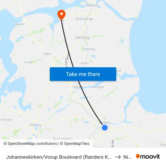 Johanneskirken/Vorup Boulevard (Randers Kom) to Nibe map