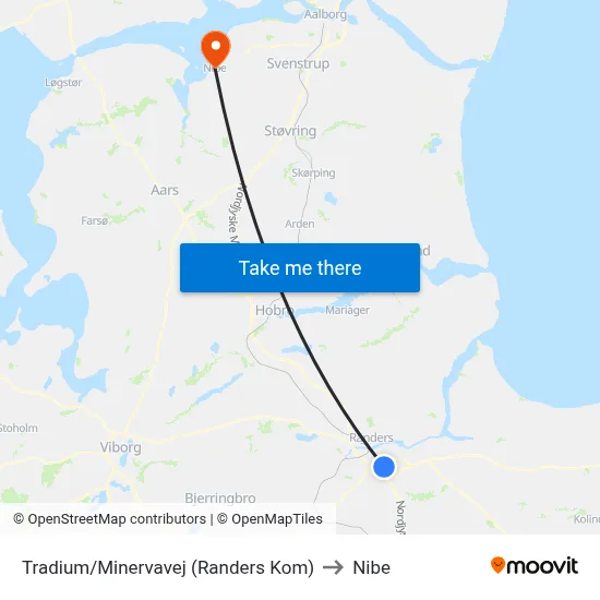 Tradium/Minervavej (Randers Kom) to Nibe map