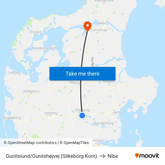 Gunilslund/Gunilshøjvej (Silkeborg Kom) to Nibe map