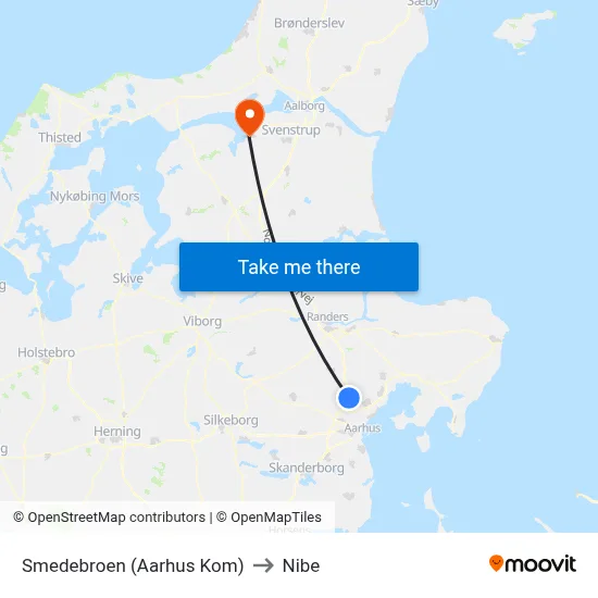 Smedebroen (Aarhus Kom) to Nibe map
