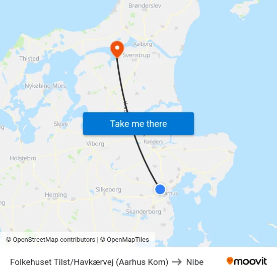 Folkehuset Tilst/Havkærvej (Aarhus Kom) to Nibe map