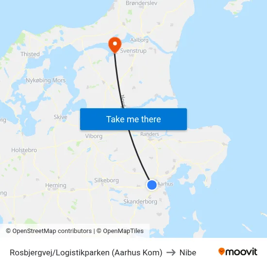 Rosbjergvej/Logistikparken (Aarhus Kom) to Nibe map