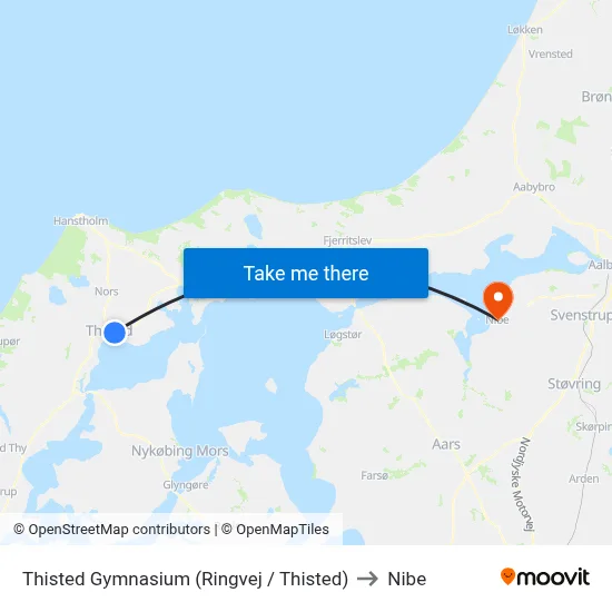 Thisted Gymnasium (Ringvej / Thisted) to Nibe map