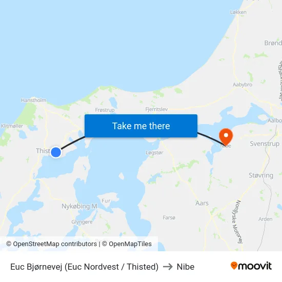 Euc Bjørnevej (Euc Nordvest / Thisted) to Nibe map