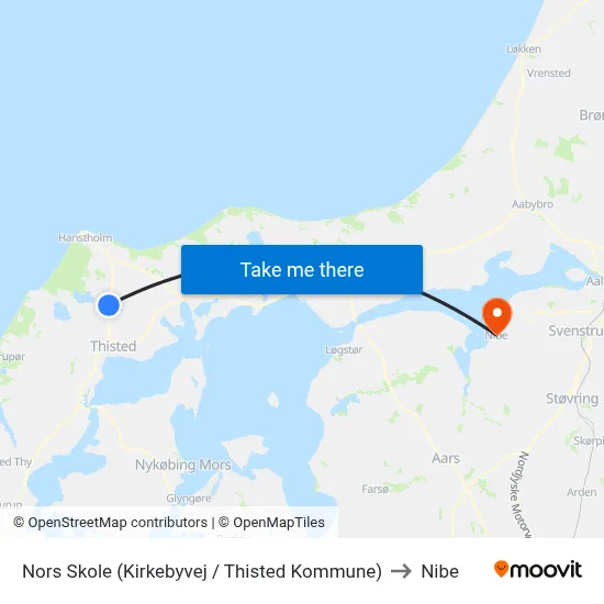 Nors Skole (Kirkebyvej / Thisted Kommune) to Nibe map