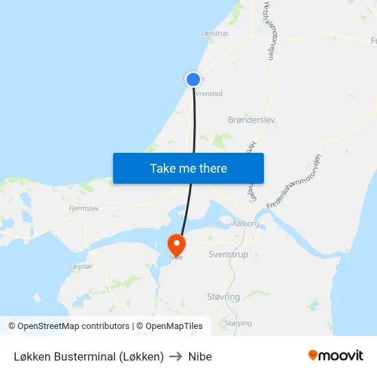 Løkken Busterminal (Løkken) to Nibe map