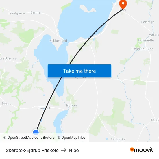 Skørbæk-Ejdrup Friskole to Nibe map
