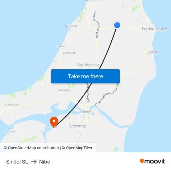 Sindal St. to Nibe map