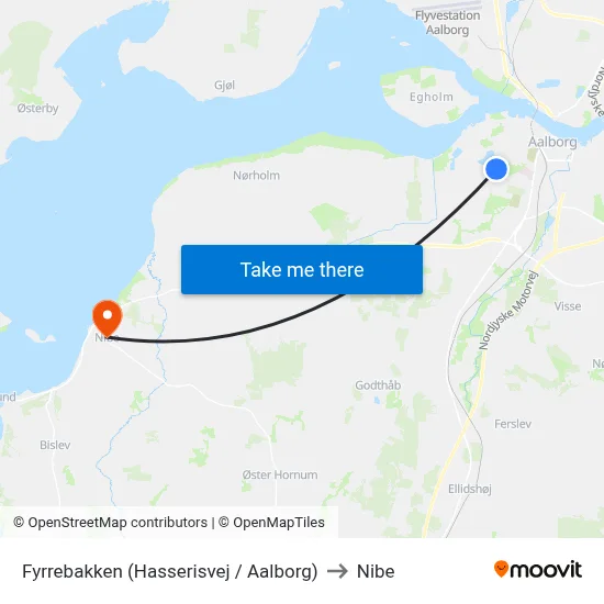 Fyrrebakken (Hasserisvej / Aalborg) to Nibe map