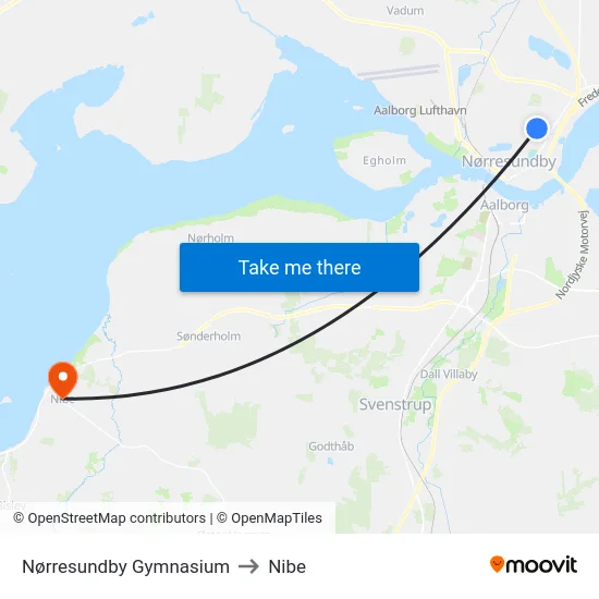 Nørresundby Gymnasium to Nibe map
