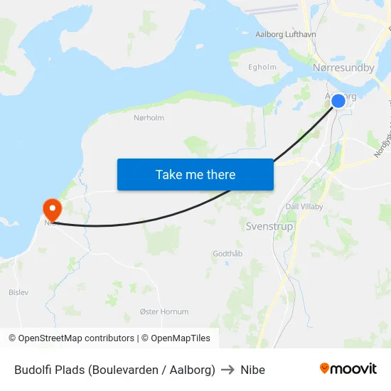 Budolfi Plads (Boulevarden / Aalborg) to Nibe map
