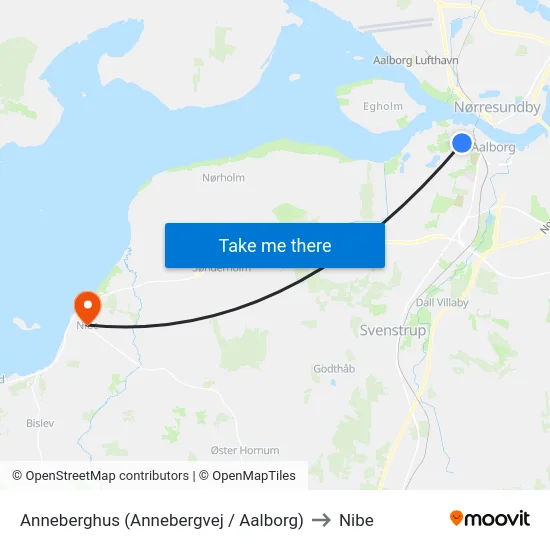 Anneberghus (Annebergvej / Aalborg) to Nibe map
