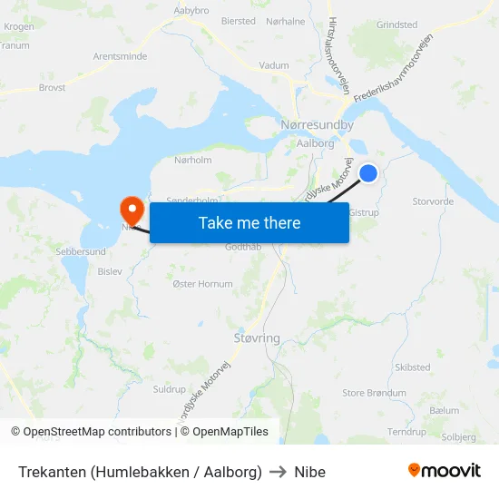 Trekanten (Humlebakken / Aalborg) to Nibe map