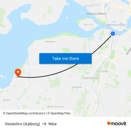 Vesterbro (Aalborg) to Nibe map