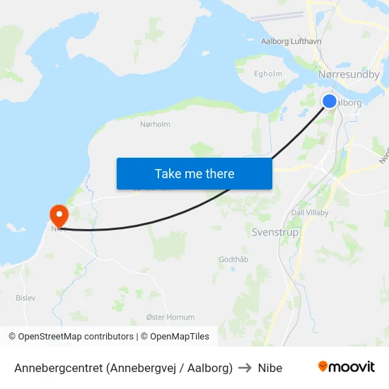 Annebergcentret (Annebergvej / Aalborg) to Nibe map